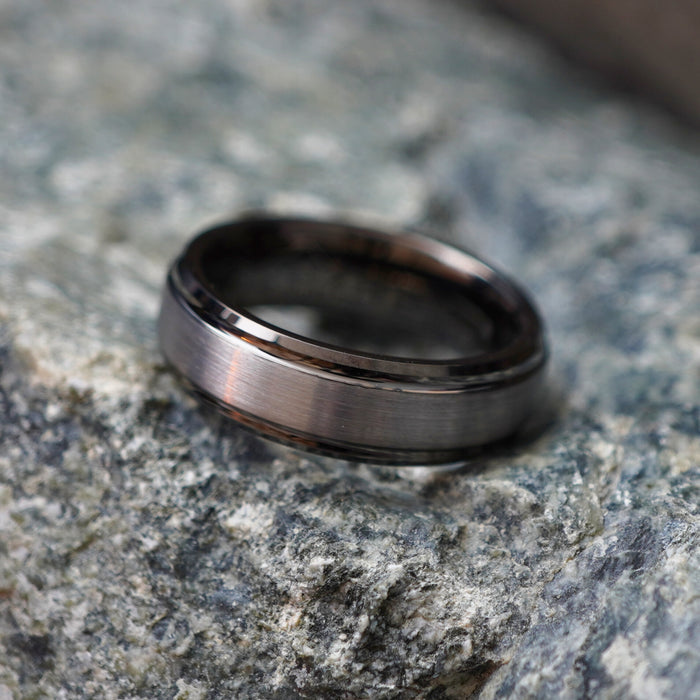 The Fortress 6mm gunmetal tungsten ring, comfort fit