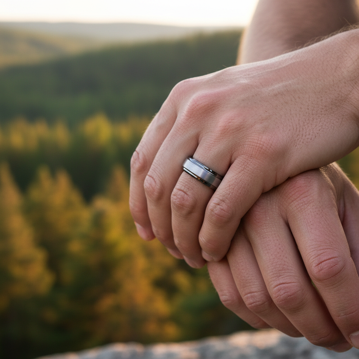 The Fortress 6mm bevelled gunmetal tungsten band