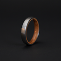 The Glen 4mm, a round-profile tungsten band with a whisky barrel oak interior