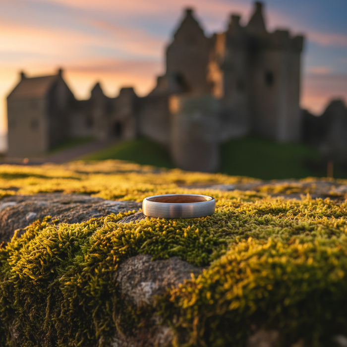 The Glen 4mm ring on moss at castle ruins