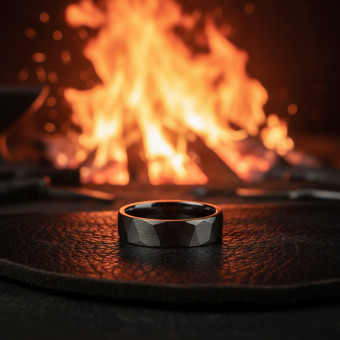 The Granite 6mm tungsten ring shown from above