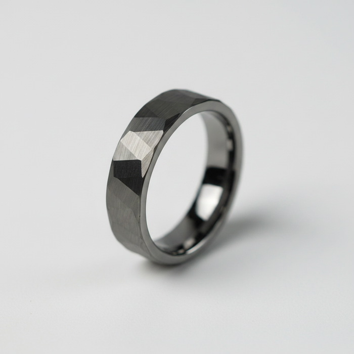 The Granite 6mm faceted tungsten wedding band