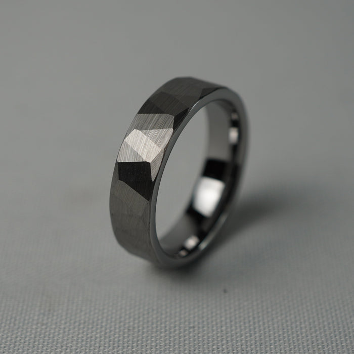 The Granite 6mm tungsten ring shown at an angle