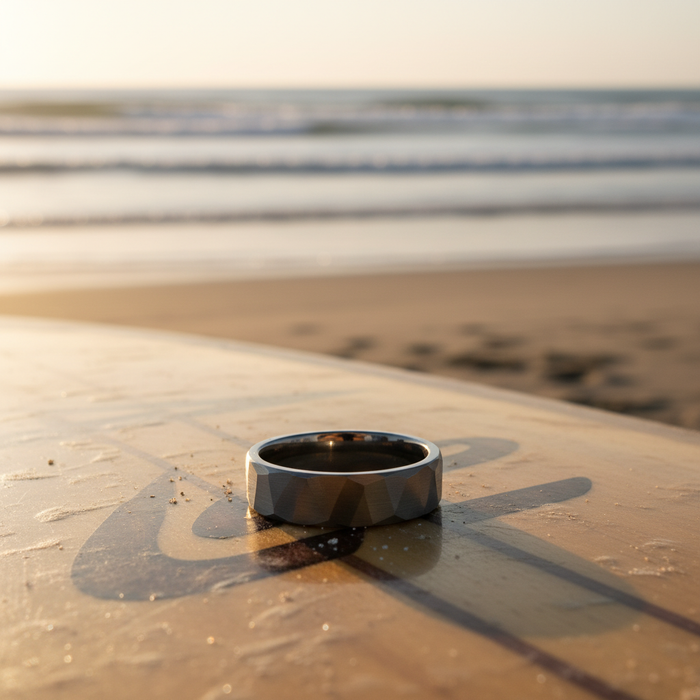 The Granite 6mm faceted tungsten band