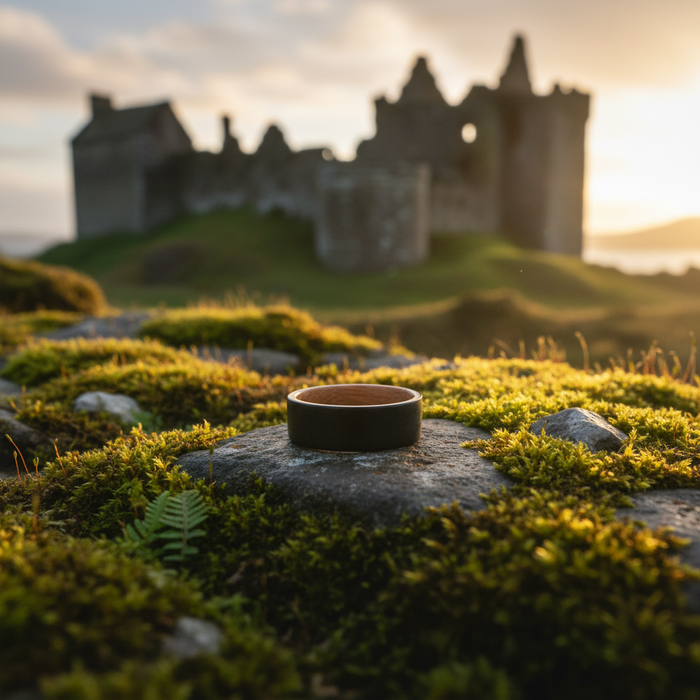 The Hebridean 8mm ring on mossy stone