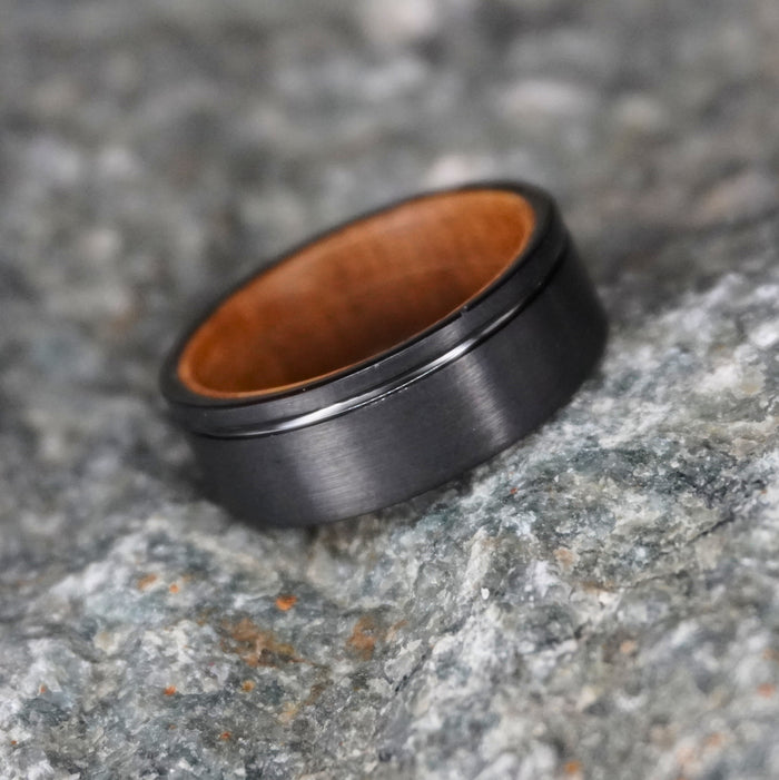 The Islay 8mm ring showing the barrel oak interior