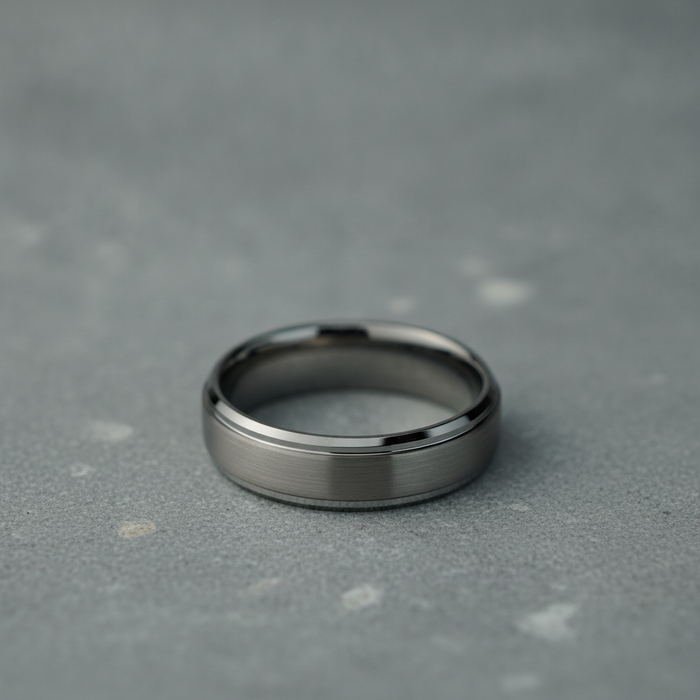 The Keystone 6mm bevelled tungsten wedding band