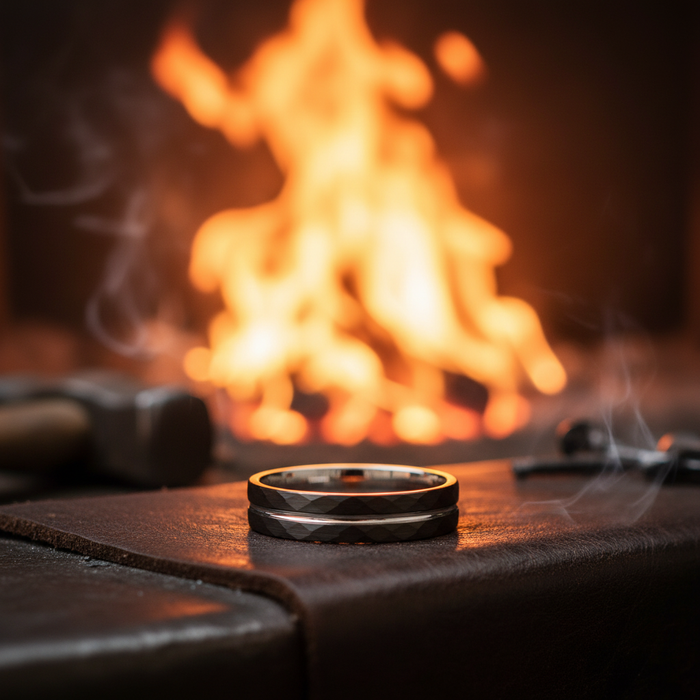 The Lode 4mm band against a glowing fire background