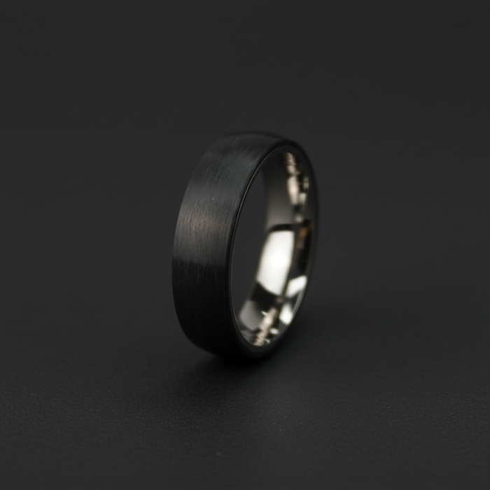 The Monaco 6mm, a round-profile titanium band with a carbon fibre inlay