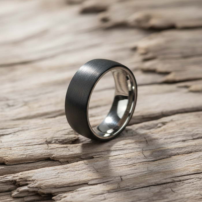 The Monaco 8mm titanium ring with carbon fibre inlay