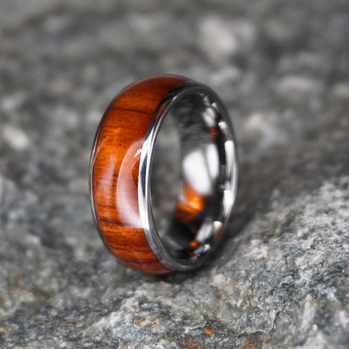 The Royal 8mm tungsten and Koa wood ring