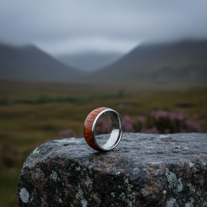 The Royal 8mm engravable tungsten ring with Koa wood