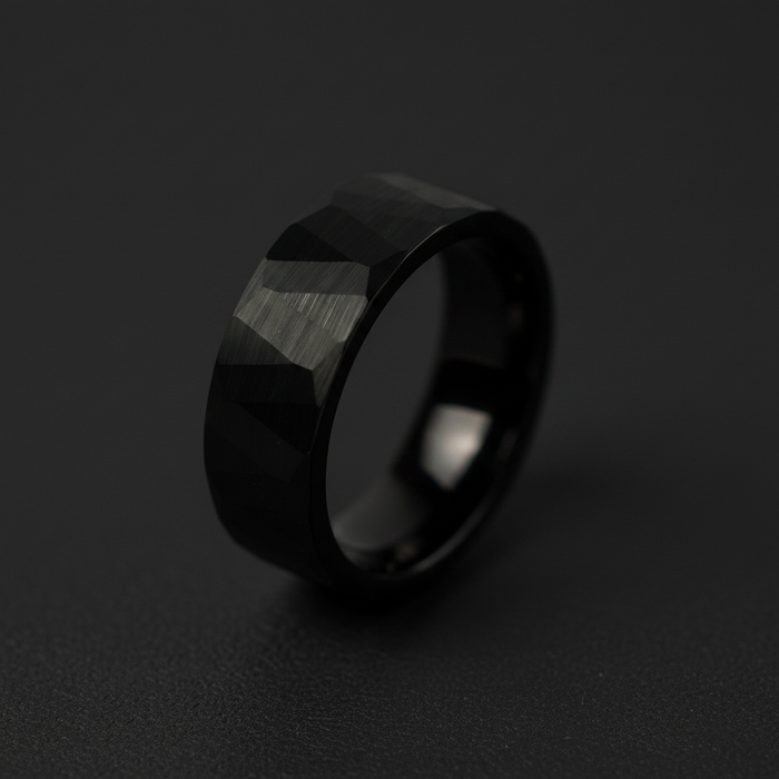 The Slate, an 8mm faceted black plated tungsten band