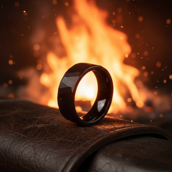 The Slate 8mm faceted black tungsten ring