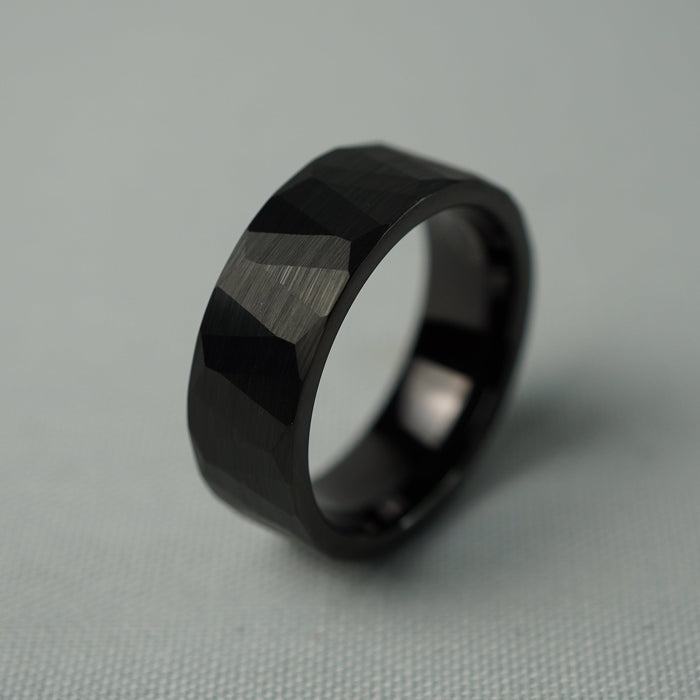 The Slate 8mm black tungsten ring shown at an angle