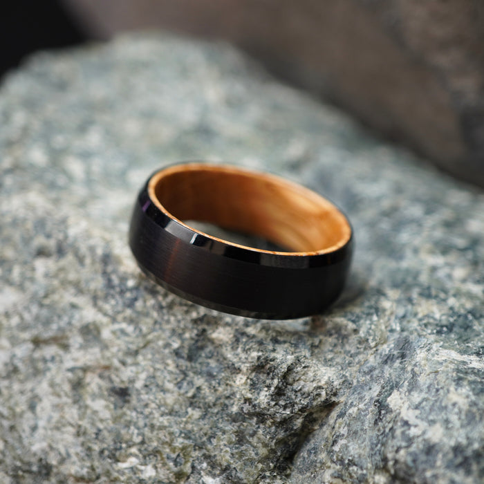 The Speyside 8mm ring showing the barrel oak interior