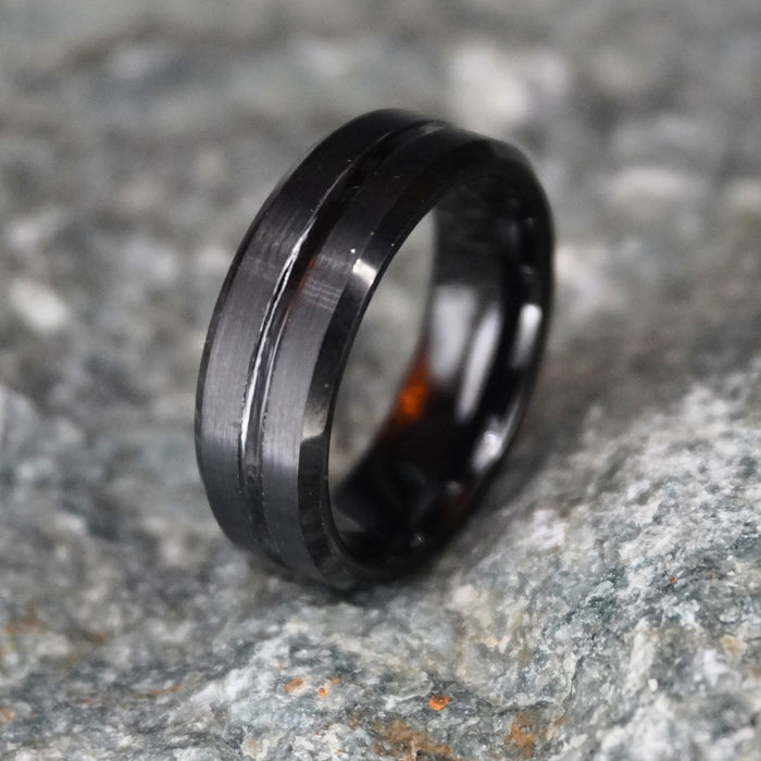 The Waka 8mm bevelled black tungsten ring
