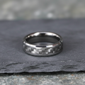The Weaver, a 6mm bevelled tungsten band with a carbon fibre inlay