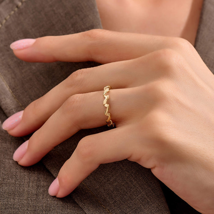 Women's 14K Real Yellow Gold Twirl Ring