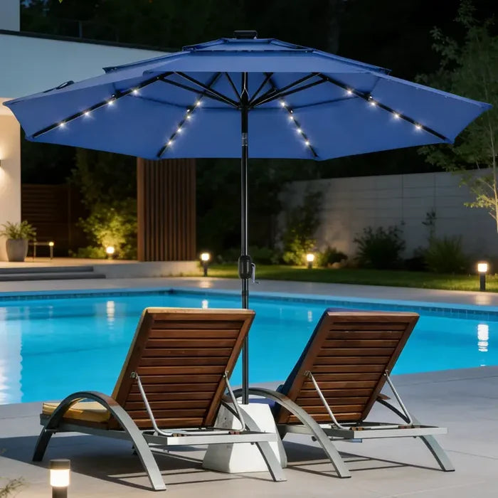 UMBRELLA 3 TIER SOLAR LIGHTS NAVY 10ft.