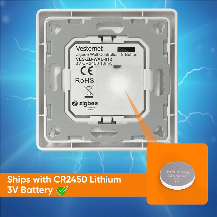 Vesternet Zigbee Wall Controller - 8 Button - VES - ZB - WAL - 012 - Vesternet