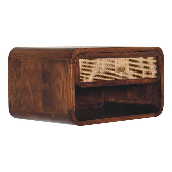 Wall Mounted Open Woven Bedside Table - Chestnut