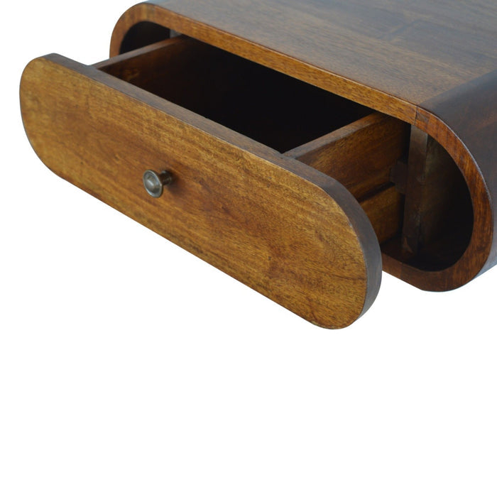 Wall Mounted Round Bedside Table - Chestnut