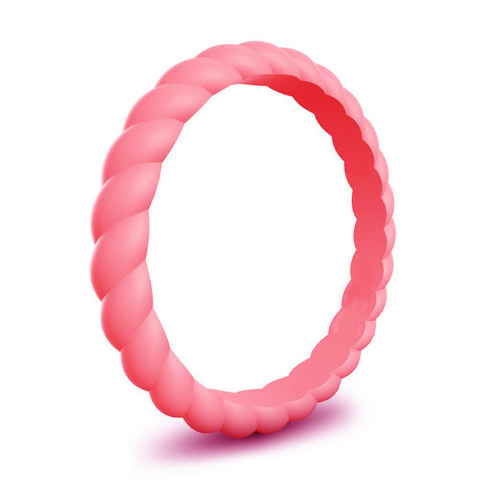 Watermelon braided silicone ring, 3mm stackable wedding band by Forge and Lumber, available in multiple sizes.