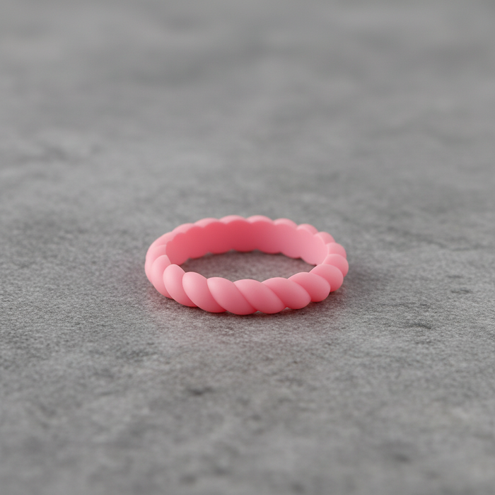 Watermelon 3mm braided stackable silicone ring