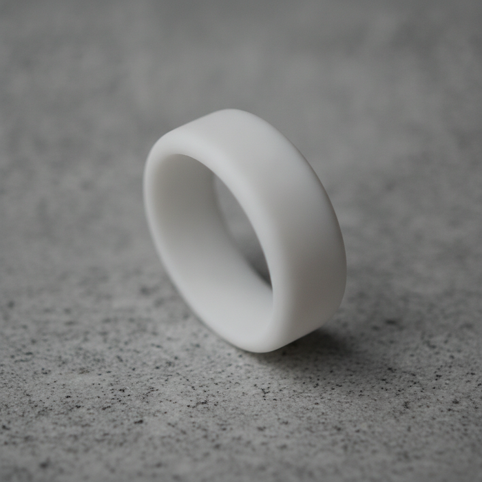 White 8mm bevelled silicone ring shown from above