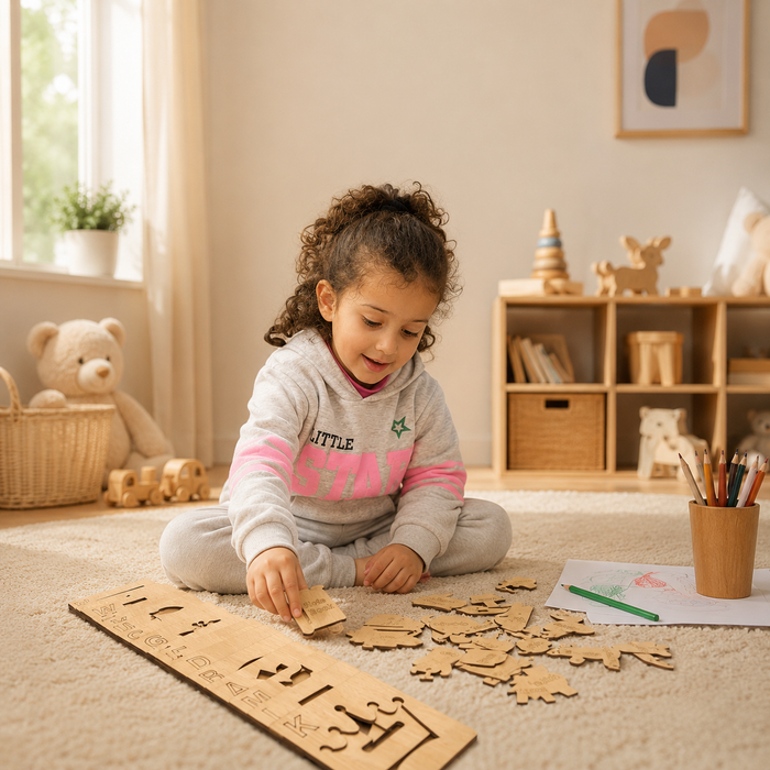 Wooden Alphabet Drawing Stencils and Puzzles Set - A to Z