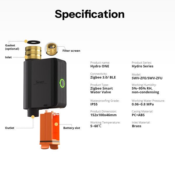 Zigbee Sonoff Hydro Series Hydro ONE Smart Water Valve with Flow Meter - SONZSWVZFE - Vesternet