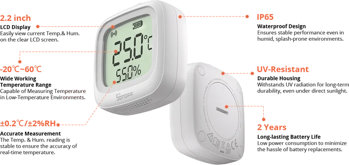 Zigbee Sonoff Outdoor LCD Smart Temperature and Humidity Sensor - SONZSNZB02WD - Vesternet